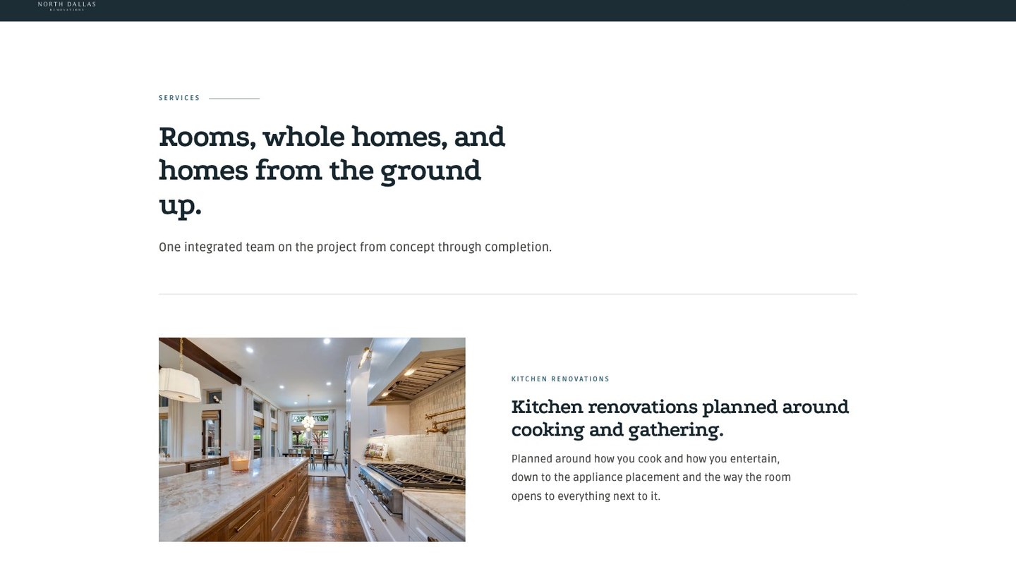 The services section of the new homepage