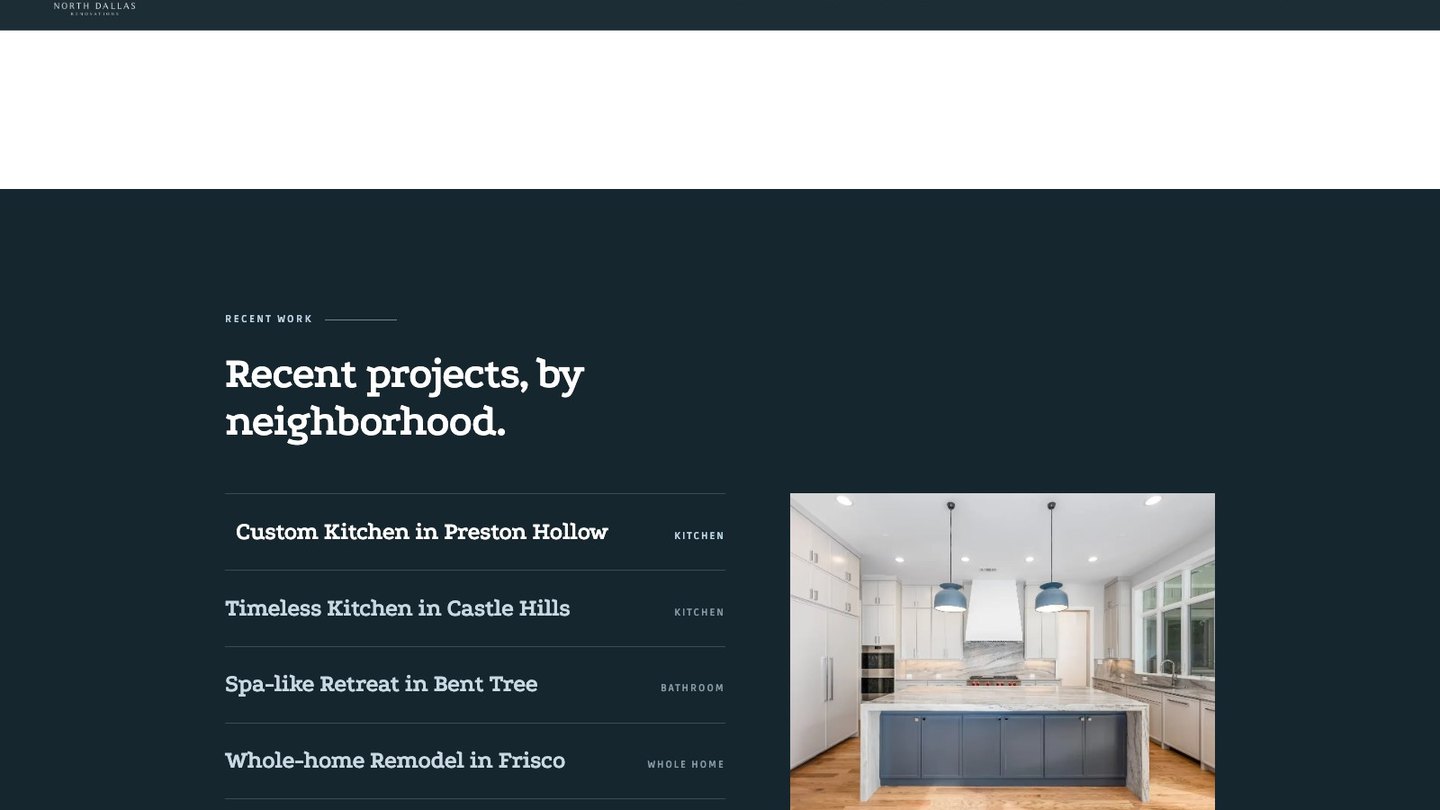 The recent projects section of the new homepage